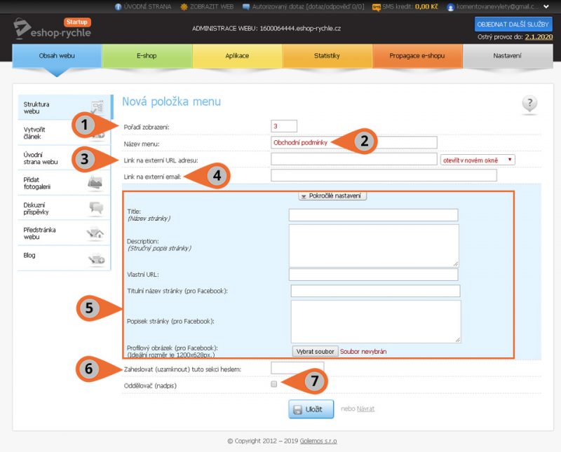 Textové menu eshop-rychle