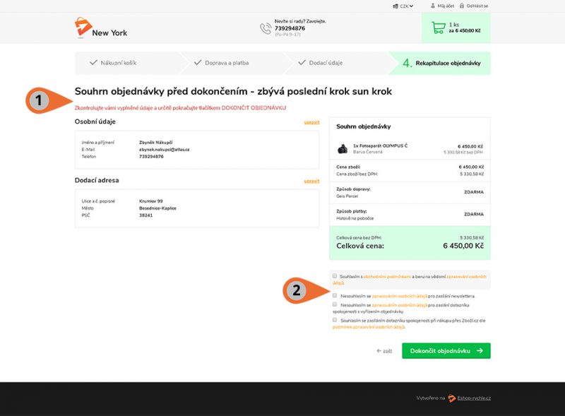 Rekapitulace objednávky