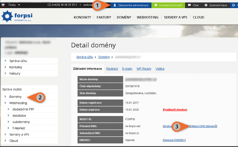 Změna DNS v administraci Forpsi